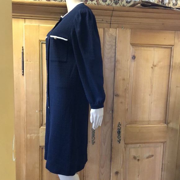 Vintage Italian Avagolf Designer Dark Blue Textured Knit Sweater Dress - Picture 4 of 8